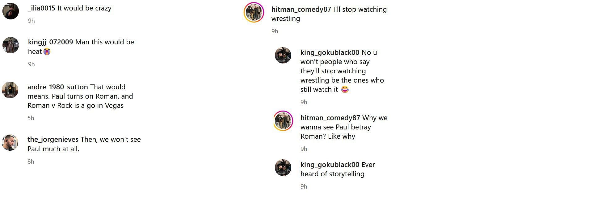 Screenshot of fan reactions to Paul Heyman - The Rock (Photo Credit: wwe/Instagram)